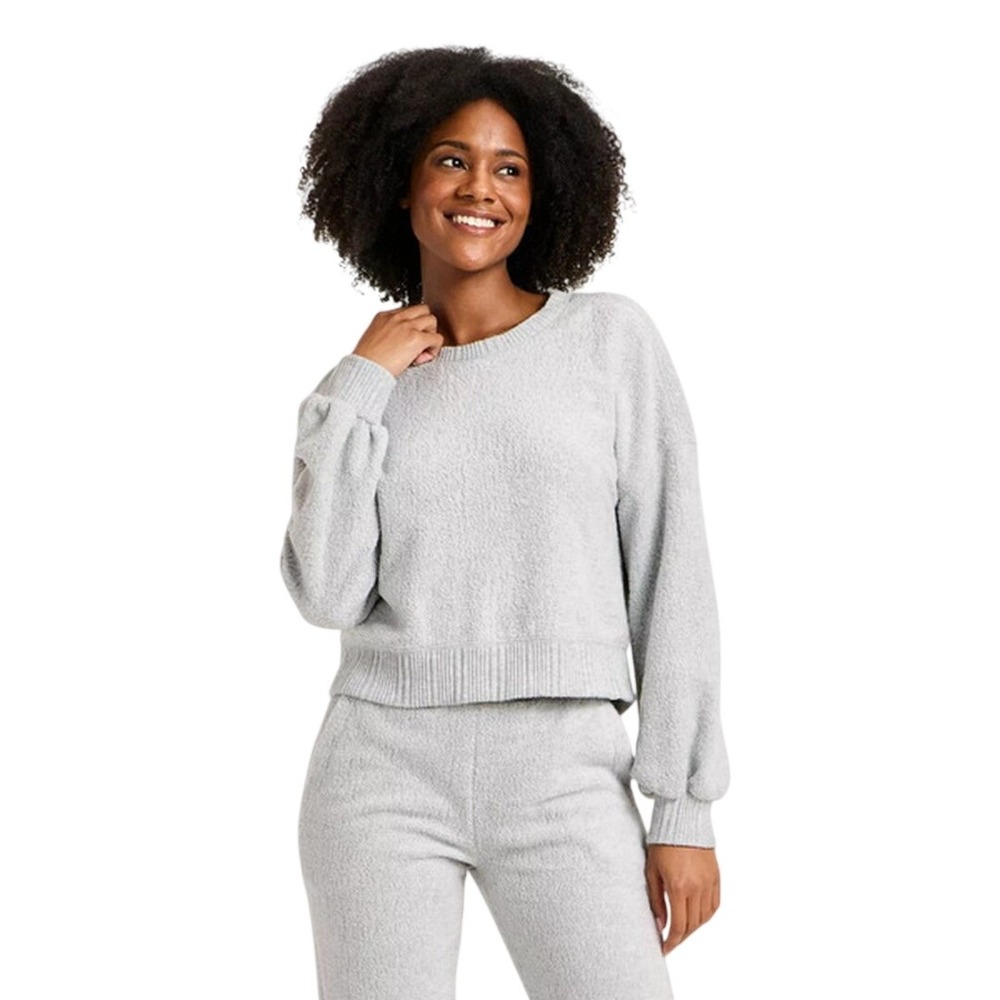 Auden Women's Gray Textured Fleece Long Sleeve Pullover Sweatshirt Size XXL